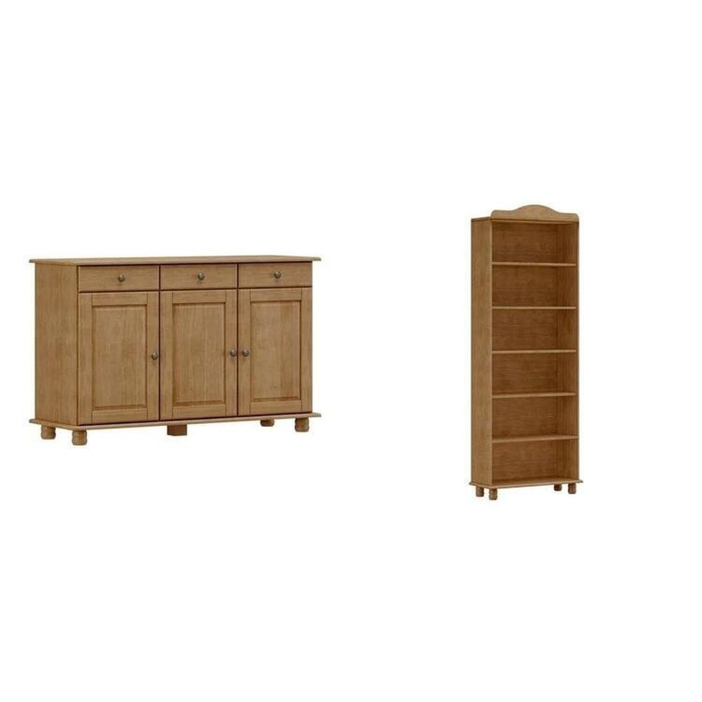 Conjunto Livreiro + Balcão 3 Portas 100% Madeira Maciça - Linha Rubi Finestra Móveis Freijó