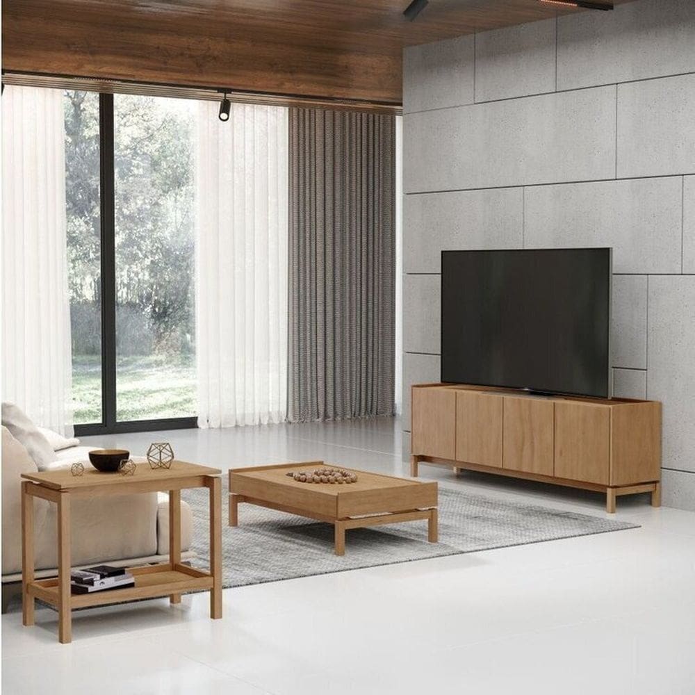 Conjunto Rack + Mesa de Centro + Mesa Lateral em Madeira Maciça - Linha Barcelona Finestra Móveis Tauari