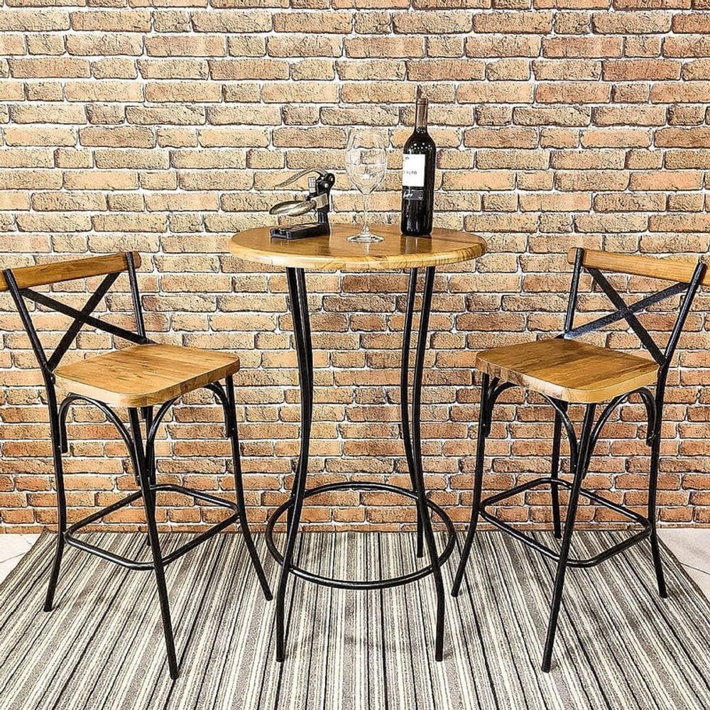 Bistrô com 2 banquetas de madeira - Lais - Metal Art
