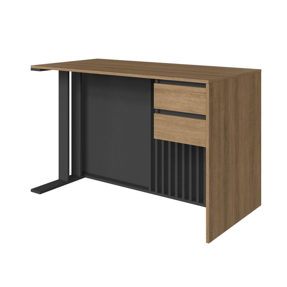 Mesa Escrivaninha Office Ripada 2 Gavetas 120cm Marrom/Grafite Prolar MS8022 - Faema Móveis