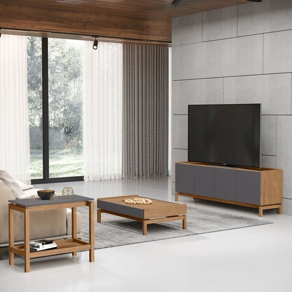 Conjunto Barcelona Finestra Móveis - Rack, Mesa de Centro e Mesa Lateral Tauari/Concret