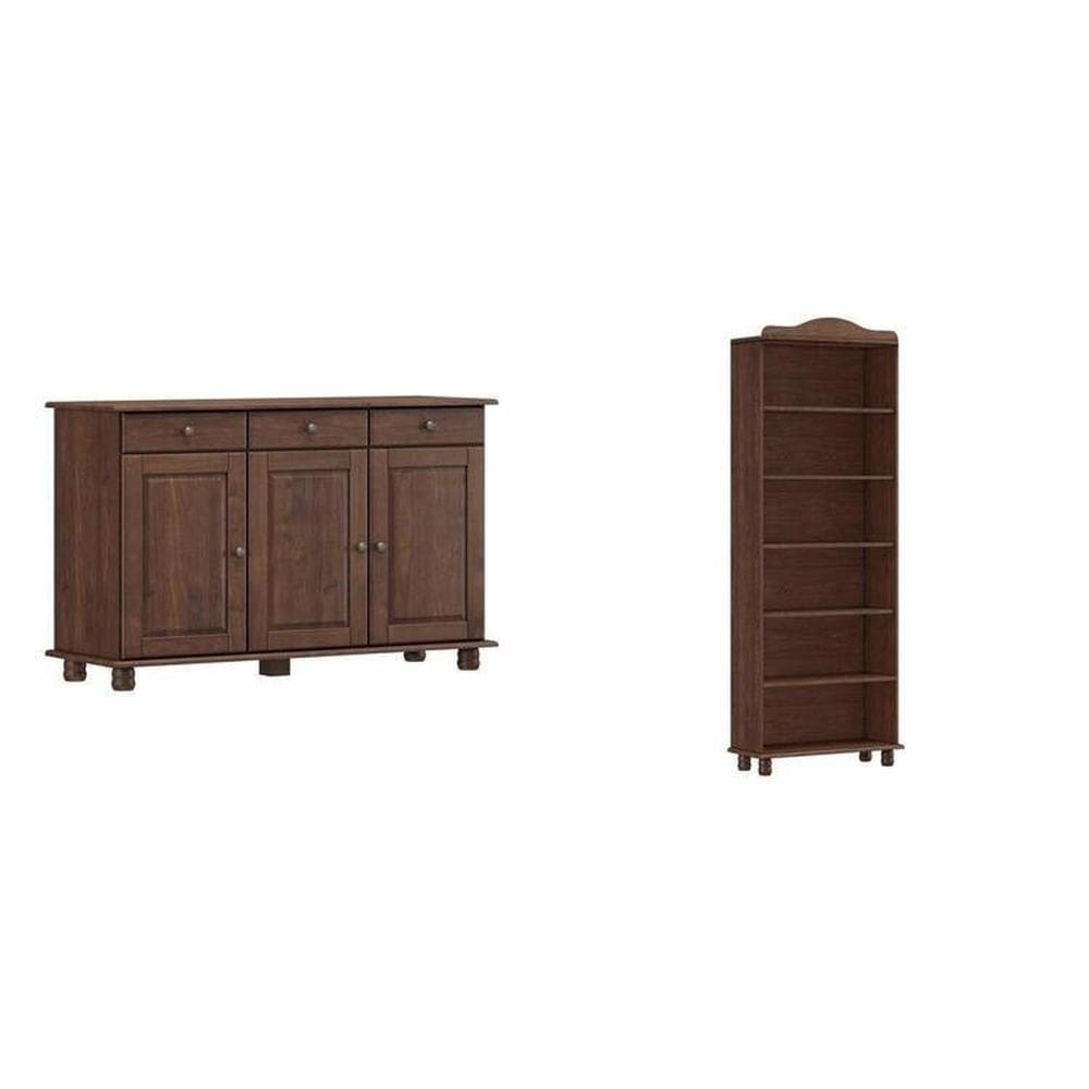 Conjunto Livreiro + Balcão 3 Portas 100% Madeira Maciça - Linha Rubi Finestra Móveis Café