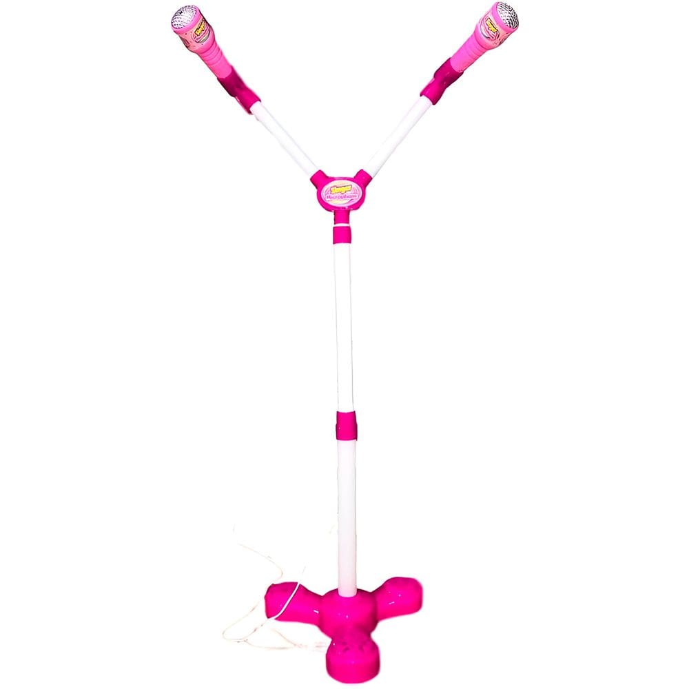 Microfone Duplo Brinquedo Musical Infantil Karaokê Rosa