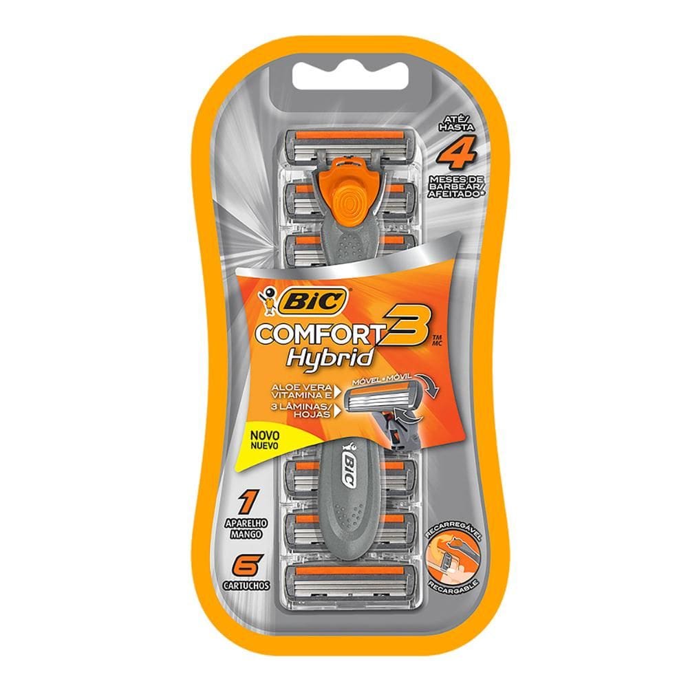 Barbeador descartável Confort3 recarregável + 6 lâminas Bic