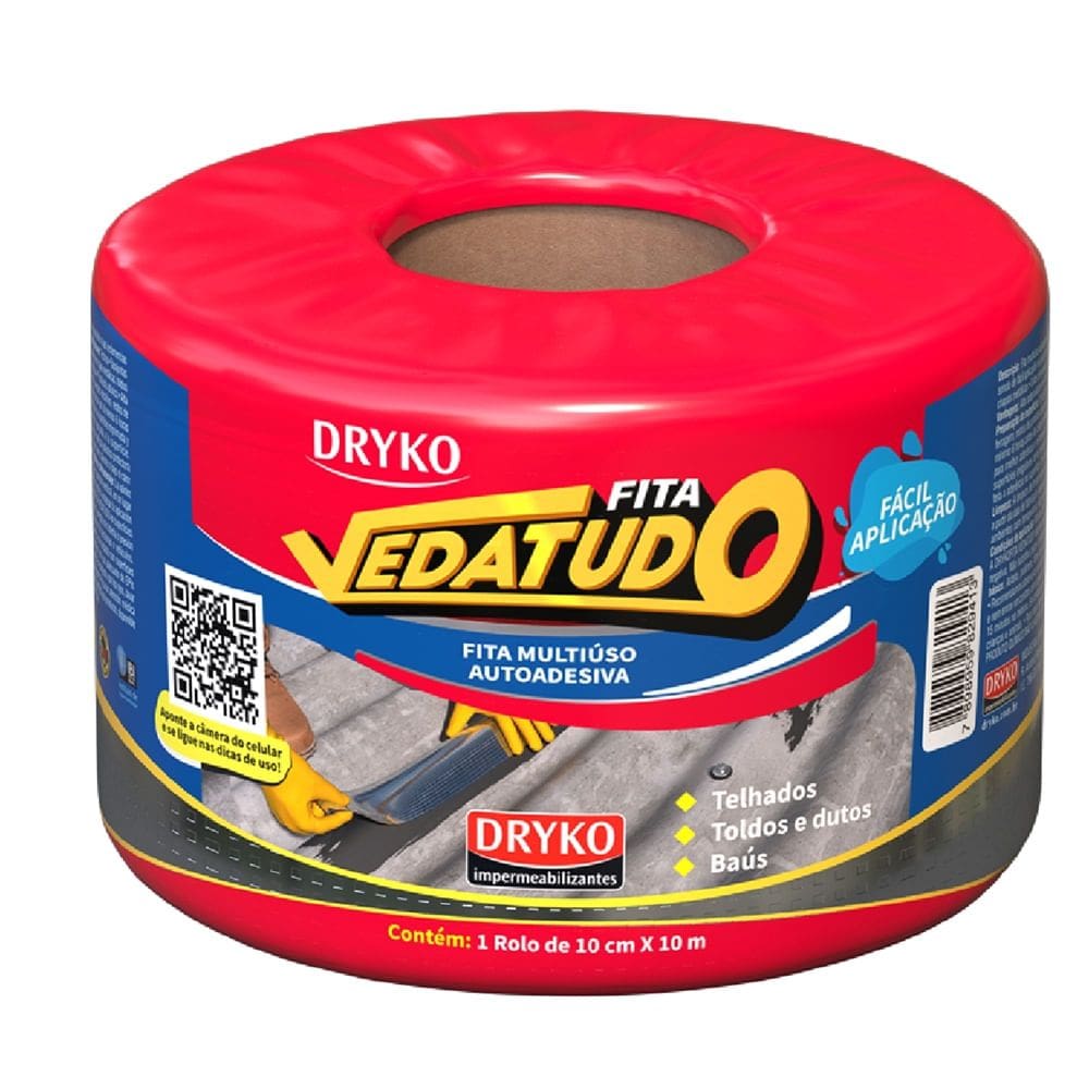 Fita de Manta Asfáltica Auto Adesiva Aluminizada 10cm x 10 Metros Drykofita - FVD10 - DRYKO