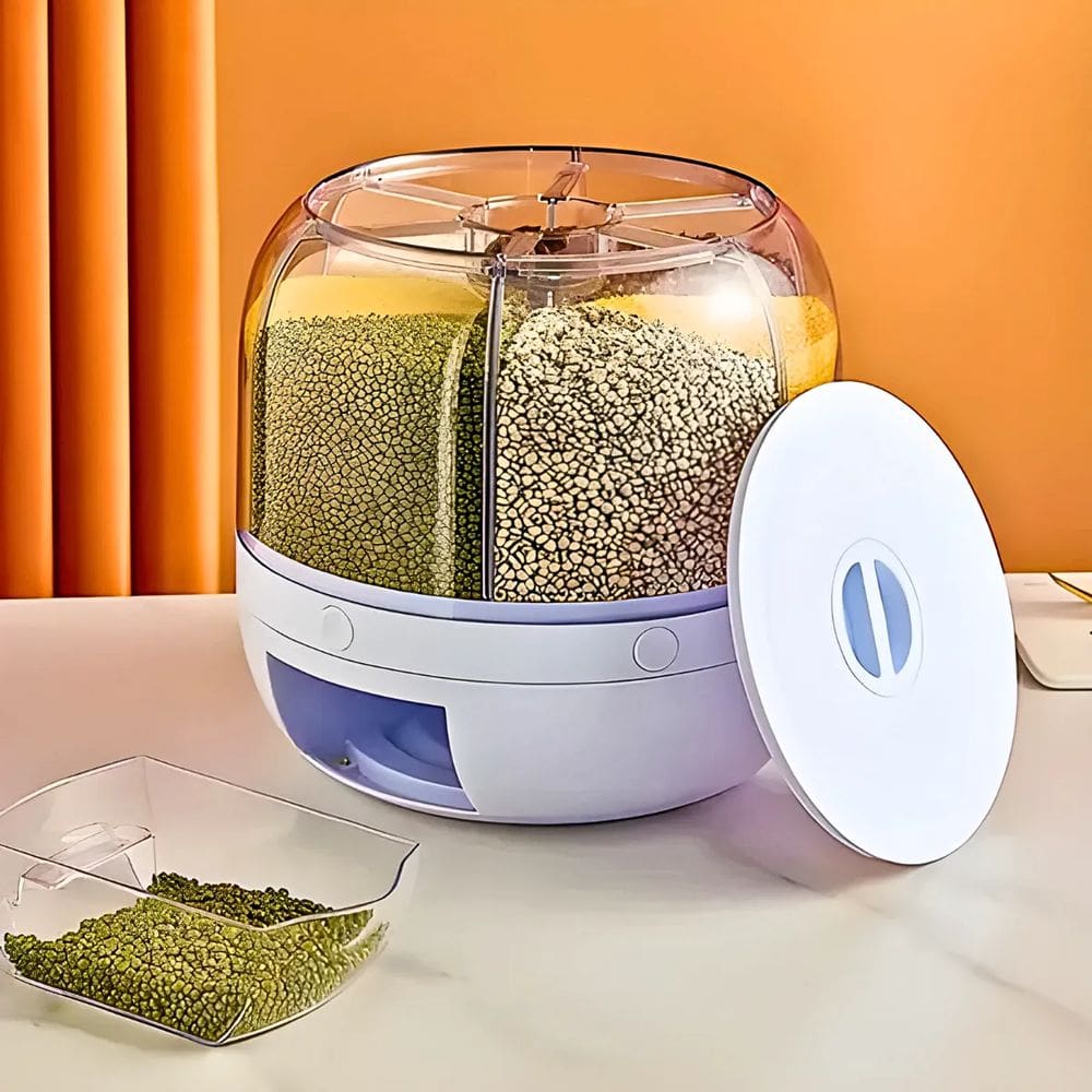 Dispenser de Alimentos e Grãos Giratório 6 Divisórias 3kg