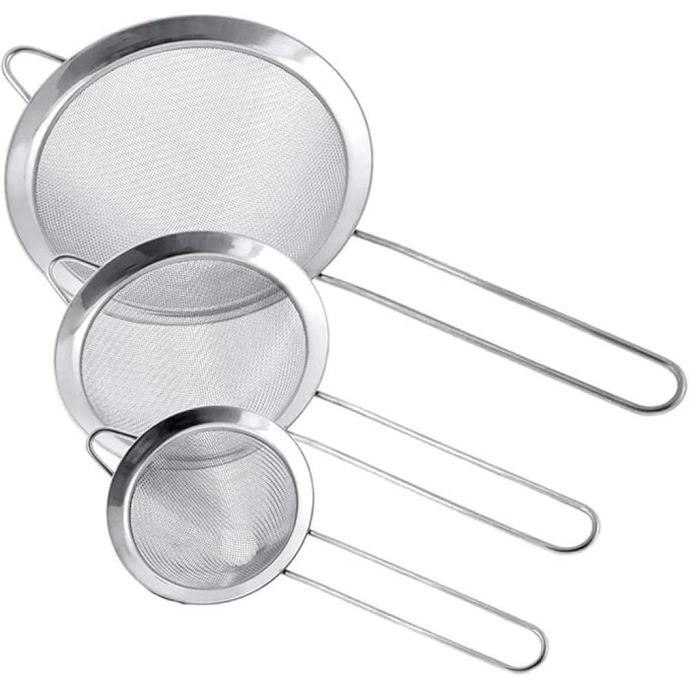 Kit 3 Peneiras Coador em Aço Inox de Cozinha 8cm 10cm 12cm