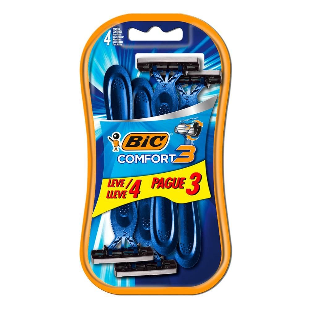 Barbeador descartável Confort3 Advance Azul 4uni Bic