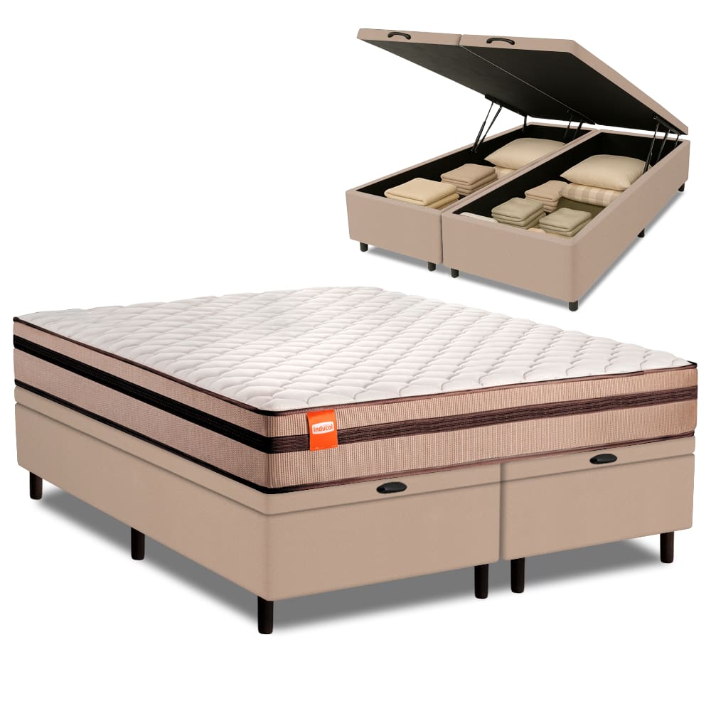 Cama Box Baú Queen Molas Ensacadas Bali 158x198x63cm Bege