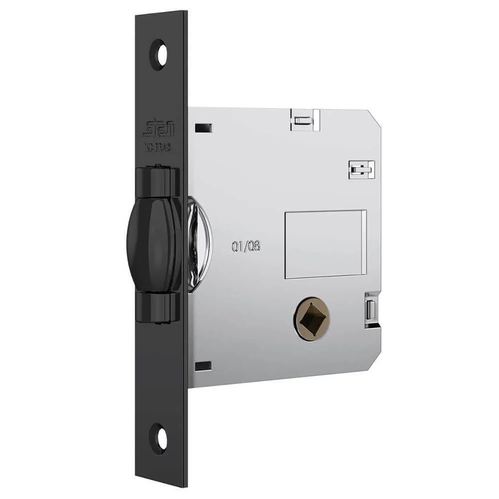 Fechadura Nice 1025 Com Trinco Rolete E Roseta Quadrada Black Para Banheiro - 40881 - Stam