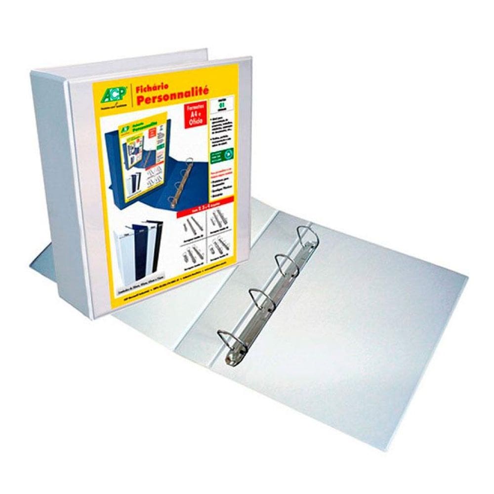 Fichário revestido cristal A4 branco 30mm c/ 4 argolas ACP