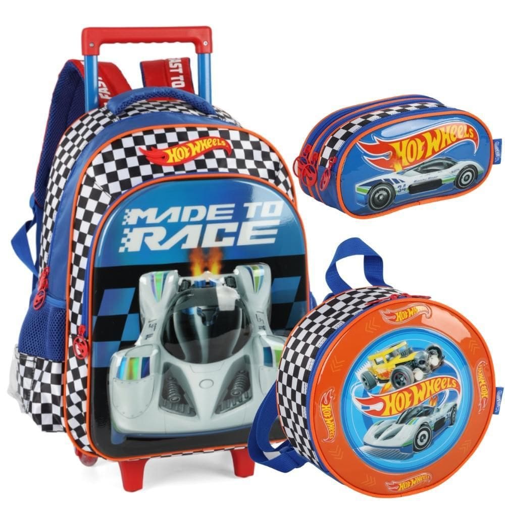 Kit Mochila Rodinhas Oficial Hot Wheels Luxcel Ic41506 Azul