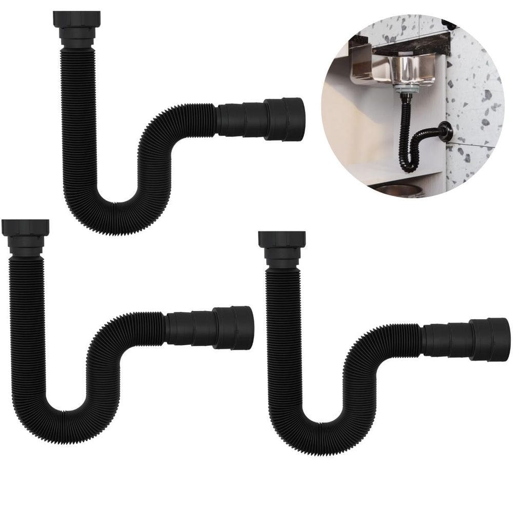 Sifão Sanfonado Universal 73Cm Preto Kit 03 Un