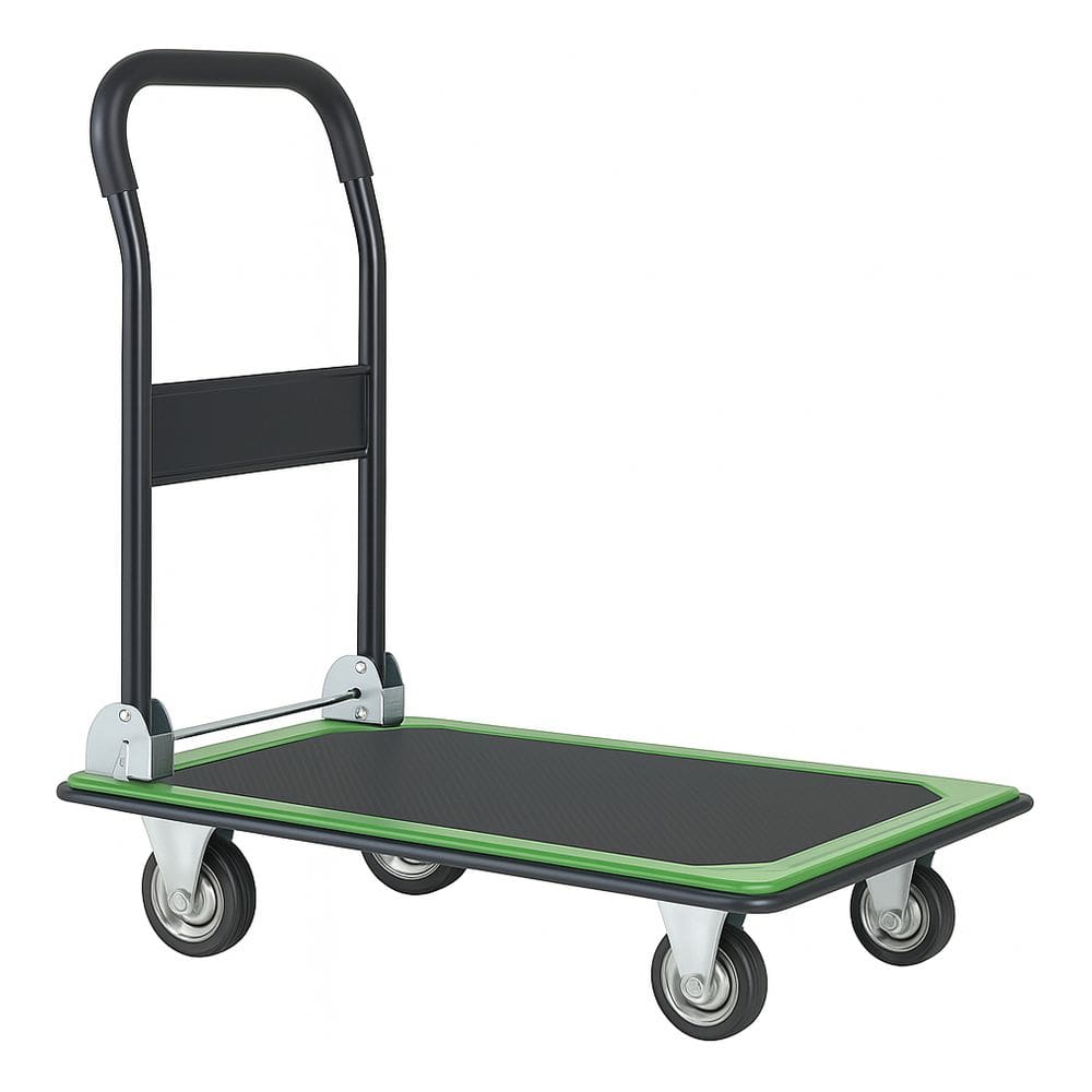 Carrinho De Carga Dobravel 150kg Plataforma Aco Roda Macica Preto E Verde