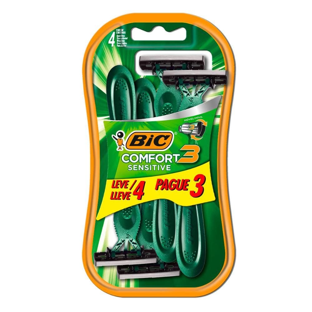 Barbeador descartável Confort3 Sensitive Verde 4uni Bic