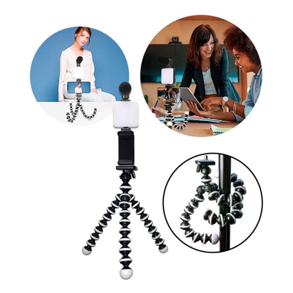 Kit Audiovisual Com Microfone Led Tripé Para Vídeos