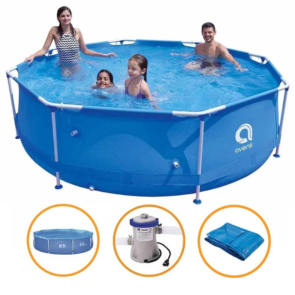 Piscina Estrutural Armação 4383 Litros Filtro Capa e Forro Avenli Jilong  110v