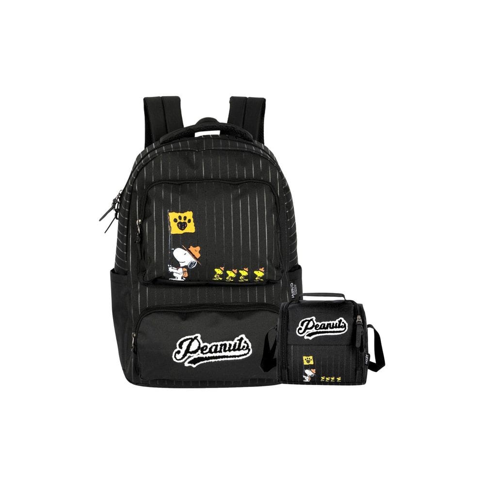 Kit Escolar Mochila Costa + Lancheira Snoopy Oficial - Preto