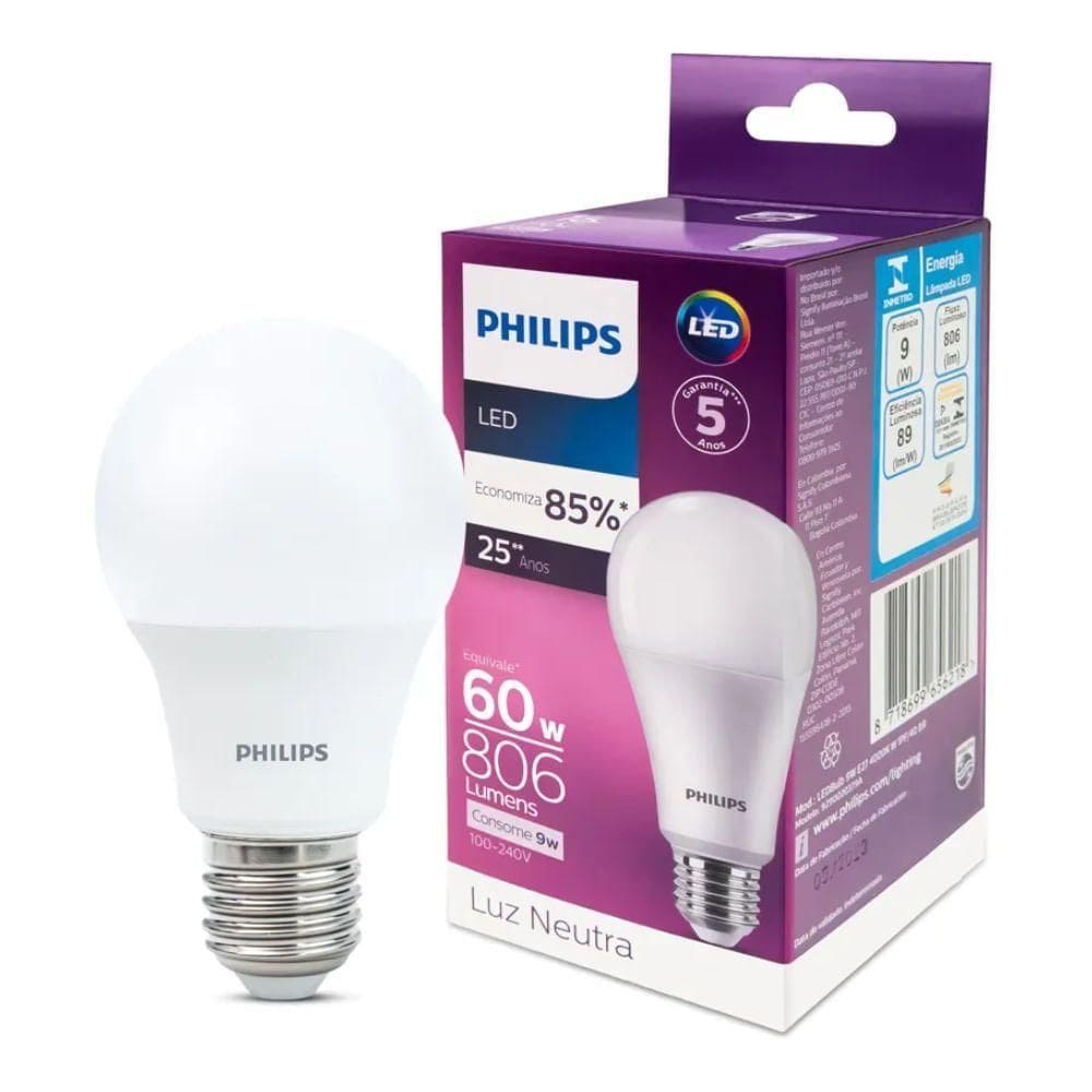 Lâmpada Led Bulbo A60 Bivolt 9 Watts 4000k 806lm - 929002037912 - Philips