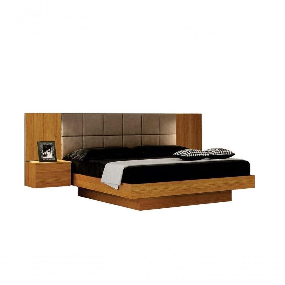 Cama De Casal Queen Size Braga Com Mesa De Cabeceira E Painel Almofadado Leifer Moveis Cinamomo,joli Camurça