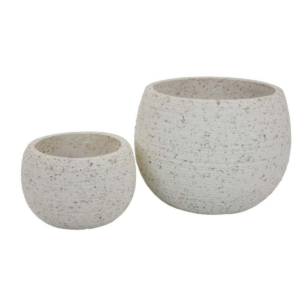 Conjunto Planter Benzara de 2 resinas redondas texturizadas brancas de 25 cm