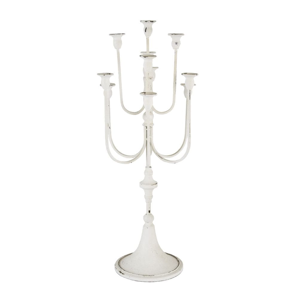 Candelabra Benzara 30” 11 moldura de ferro branco claro