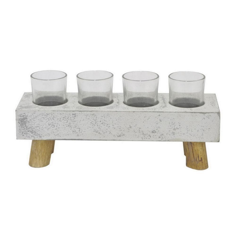 Castiçal Benzara Cabo Grey Ceramic Wood Pernas 38 cm