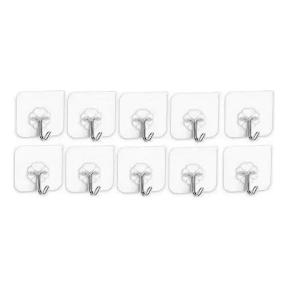 10X Kit 10 Ganchos Adesivo Parede Super Aderência - Transpa