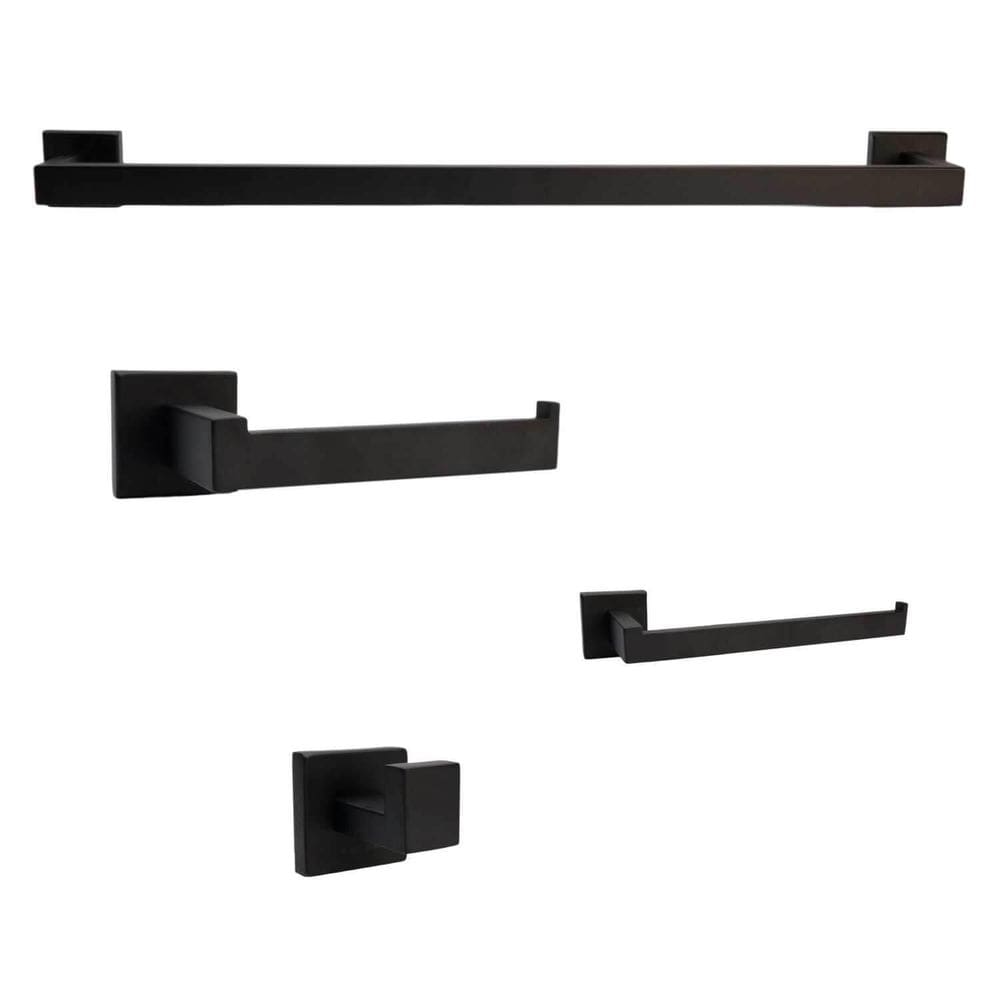 Kit Acessórios Para Banheiro Quadrado Aço Inox Preto 4 Peças