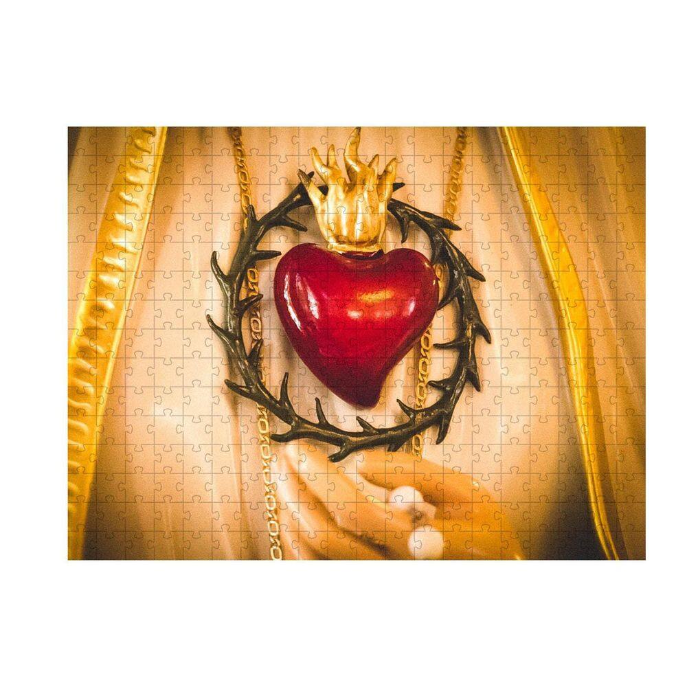 Quebra-Cabeça Da Fé Sagrado Coração Maria 300 Peças Em Mdf