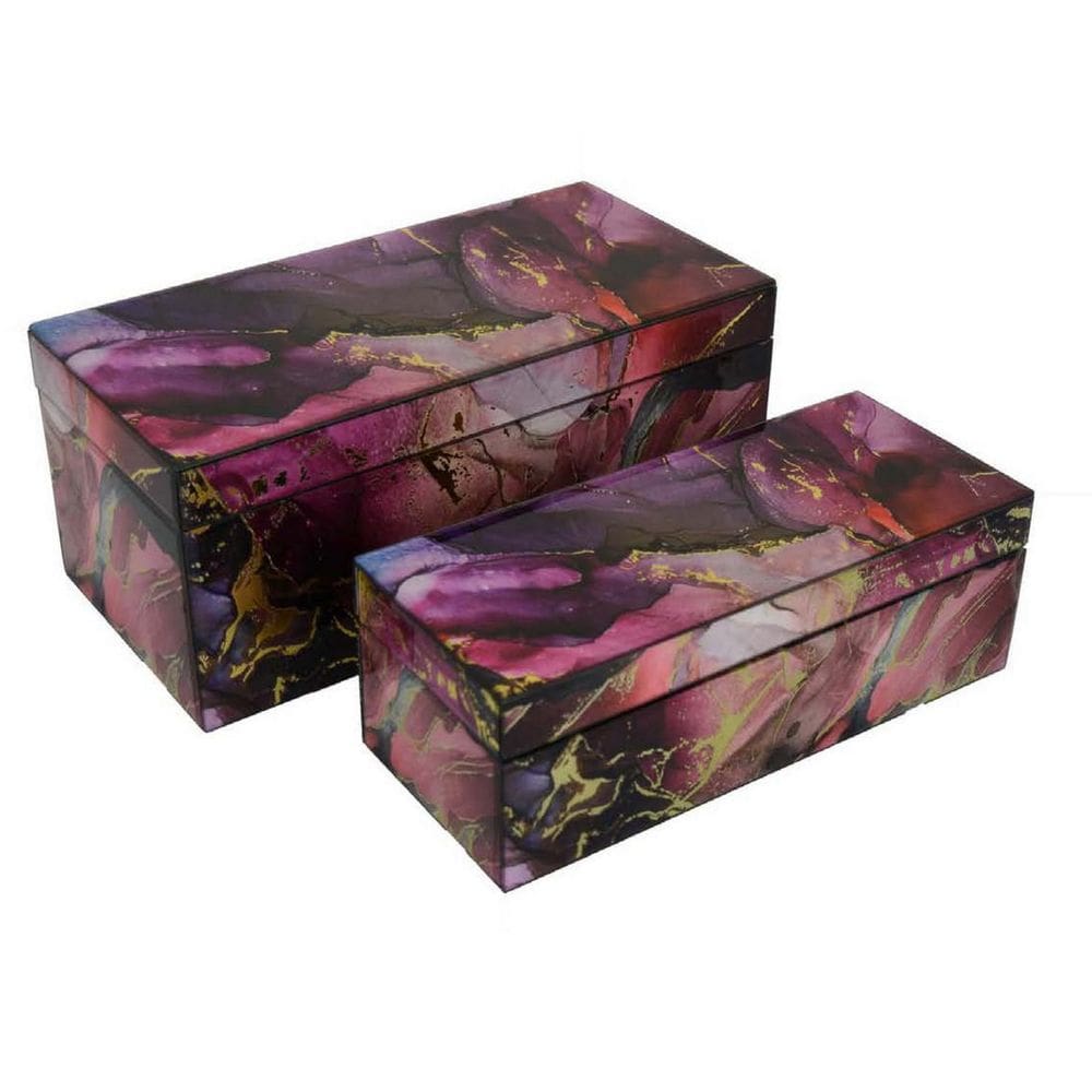 Caixas de armazenamento decorativas Benzara, conjunto de 2 vidros de ouro rosa