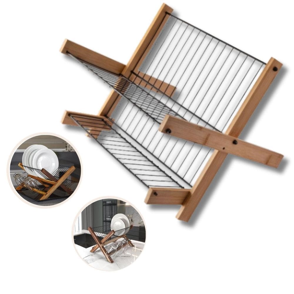 Escorredor De Prato Em Bambu Ecológico Porta Copos Dobravel