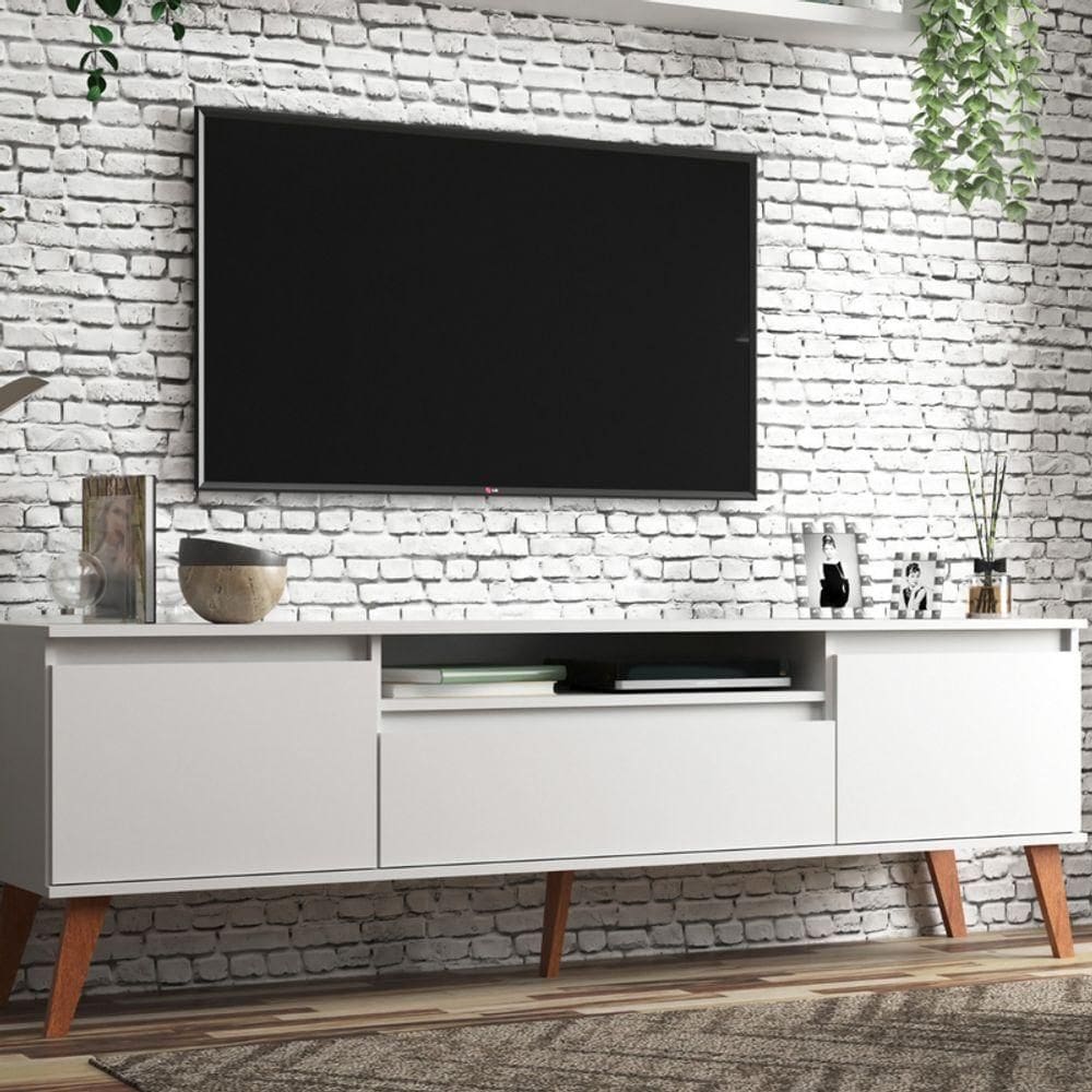 Rack Para Tv 150cm Retro Mdf Branco Dallas - On Móveis
