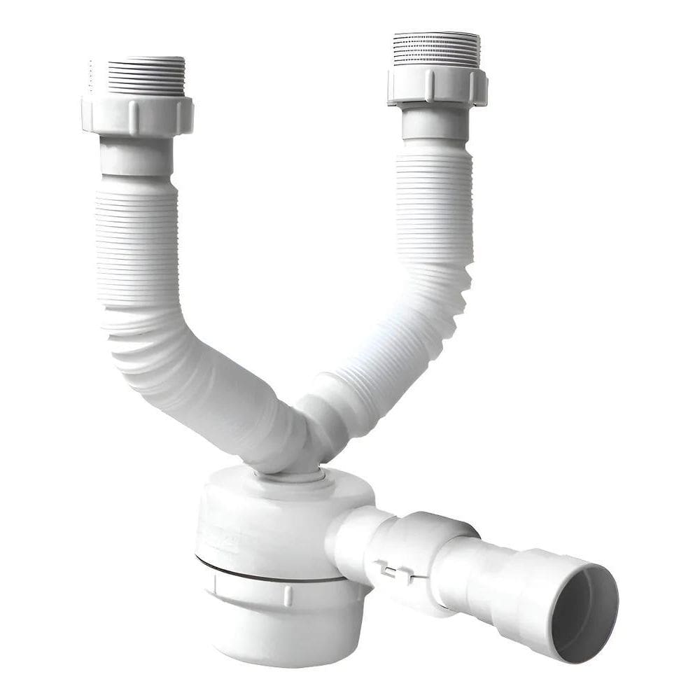 10X Sifão Copo Duplo Pvc Fere Sanfonado Branco Para Pia