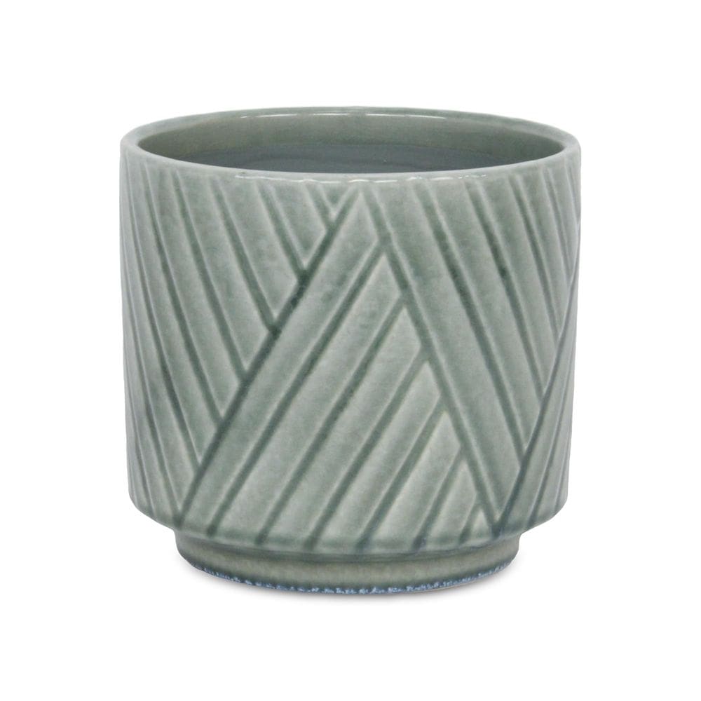 Grande vaso de cerâmica verde de Cheung com padrão cruzado