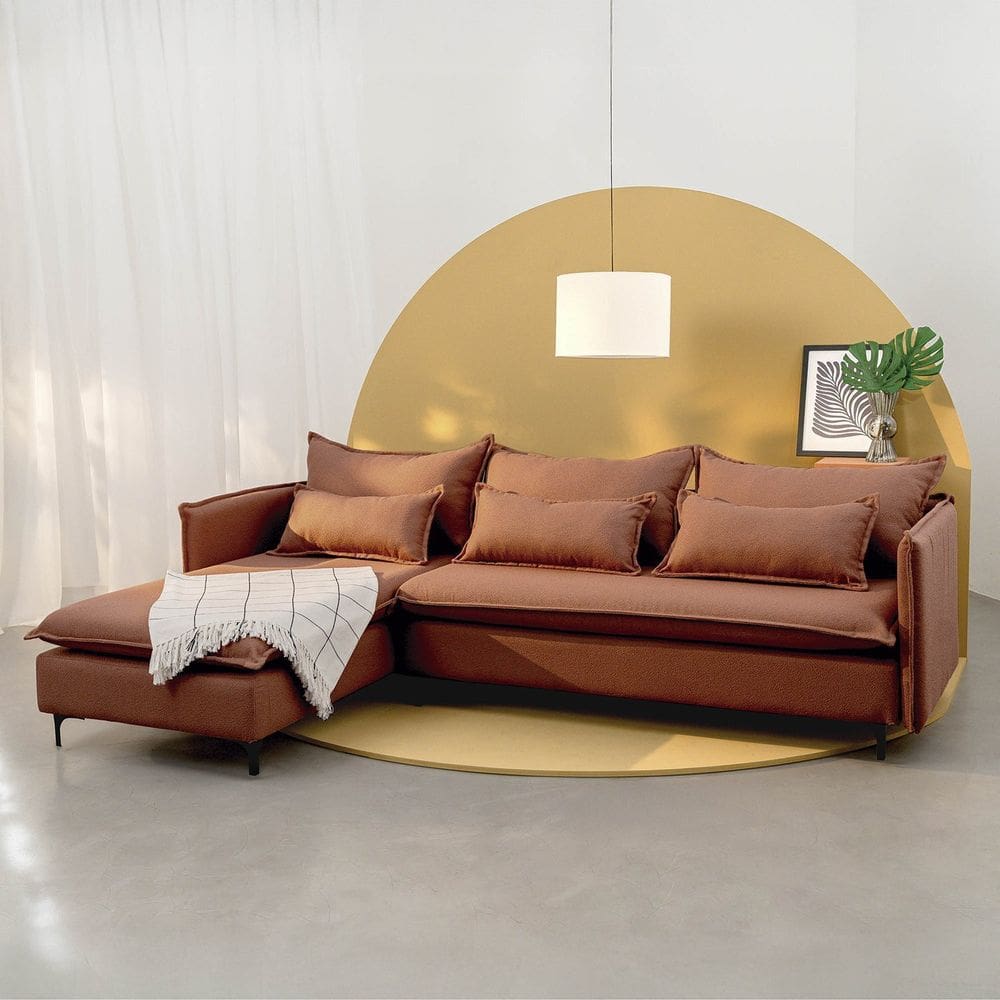 Sofá Modular 3 Lugares com Chaise e Pé Metal Sôma Cabecasa Madeiramadeira Mocha Mousse