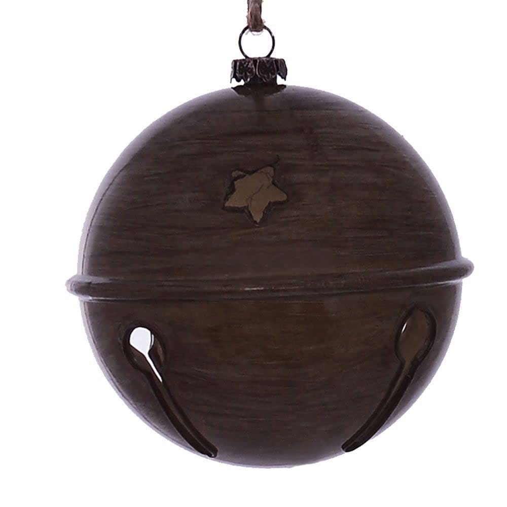 Enfeite suspenso Vickerman 4” Pewter Wood Grain Bell, pacote com 6