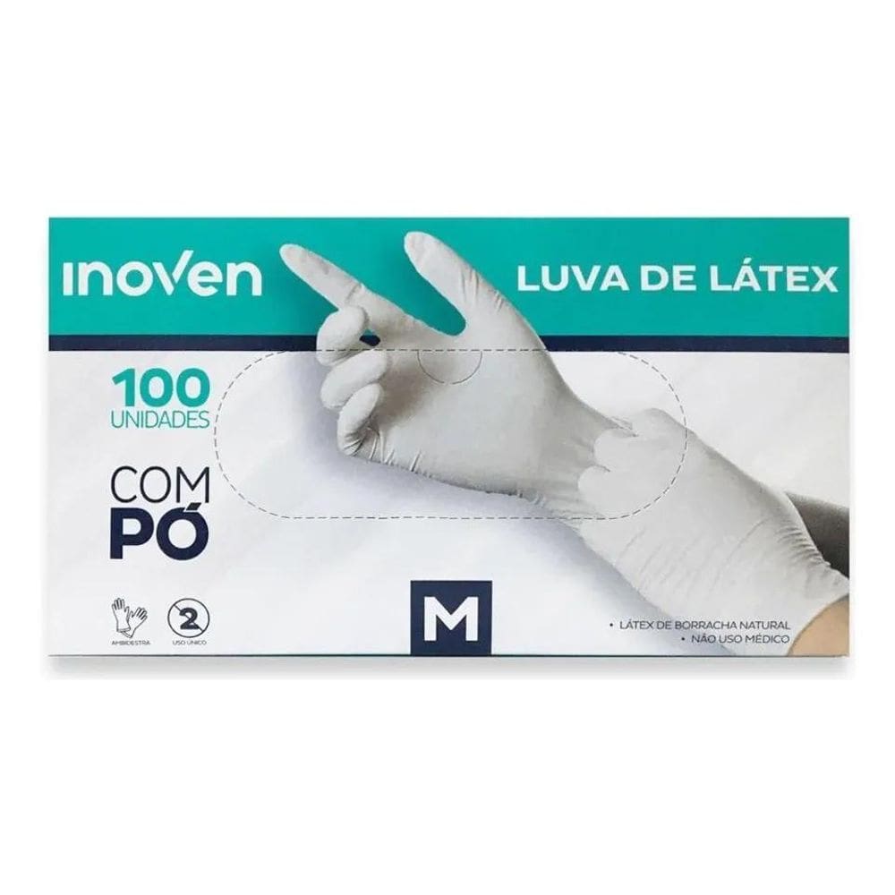 10X Luva De Látex Branca Com Pó Inoven Tamanho M