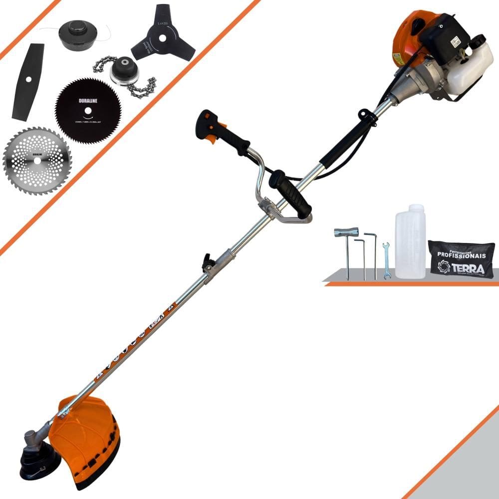 Roçadeira Terra GRHB430 Bi-Partida À Gasolina 43cc 1,7HP Com Carretel + Lâmina Facão + Lâmina 3 Pontas + Lâmina 40 Dentes + Lâmina 80 Dentes + Trimmer