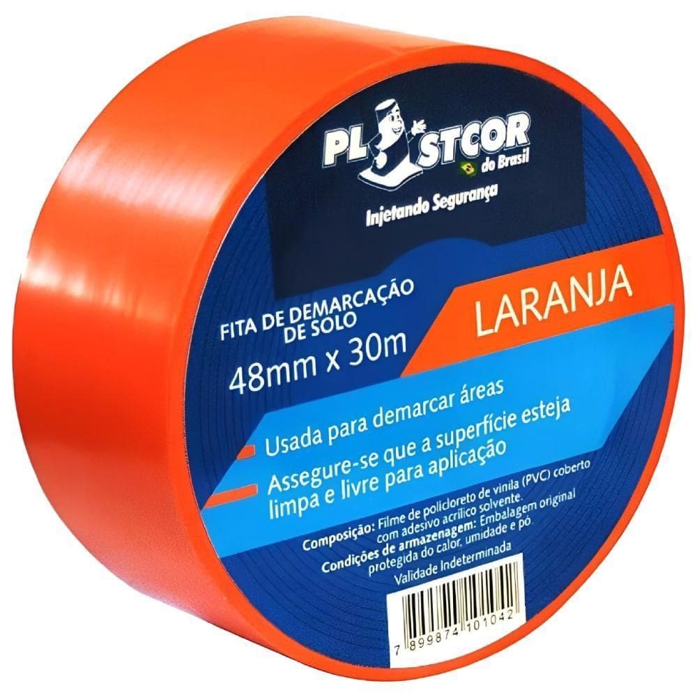 Fita De Demarcação 48mm X 30 Metros Laranja - 700.01517 - Plastcor Fita Demarcacao Laranja 48mmx30mts Plastcor
