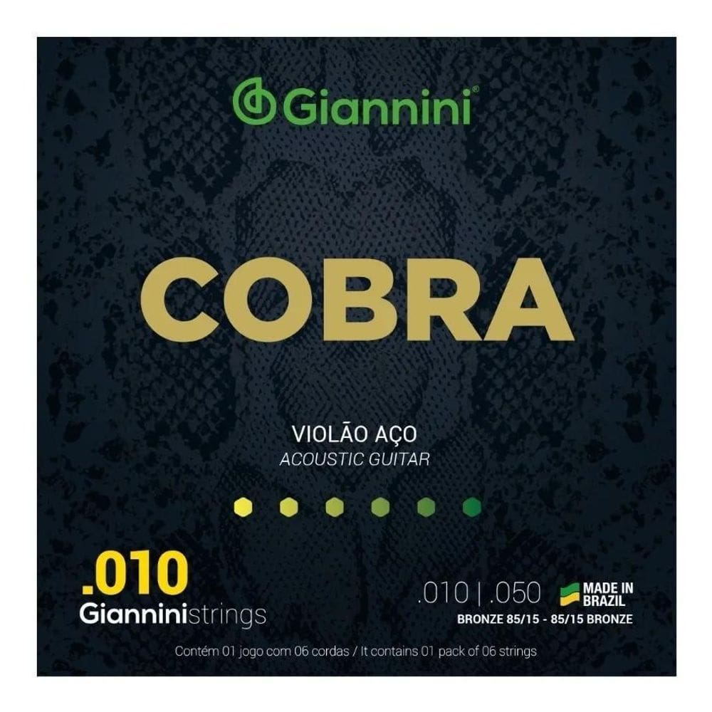 10X Encordoamento Cordas Giannini Cobra 010 Para Violão Aço