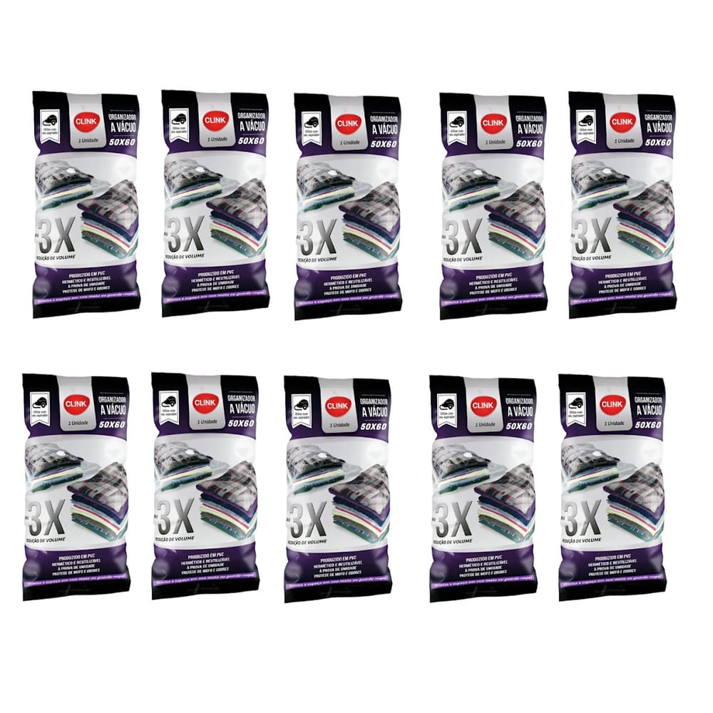 Kit 10 Sacos À Vácuo 50x60 Roupas Viagem Compacto C/ Bomba