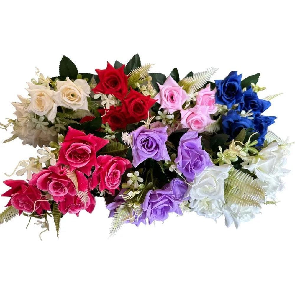 10X Buquê De Rosas Lm Em Tecido - 28 Cm,