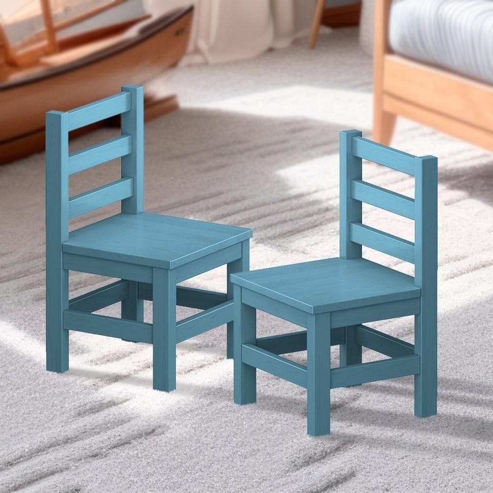 Kit 2 Mini Cadeiras Infantil De Madeira Maciça Infantil Azul S-estofado