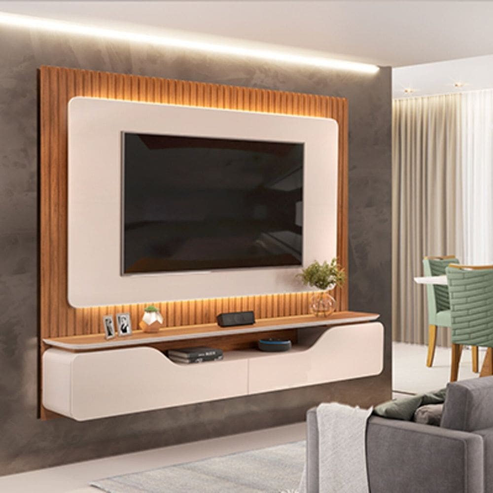 Painel para Tv 70 Polegadas em Mdf com Led Treviso Off White / Freijó