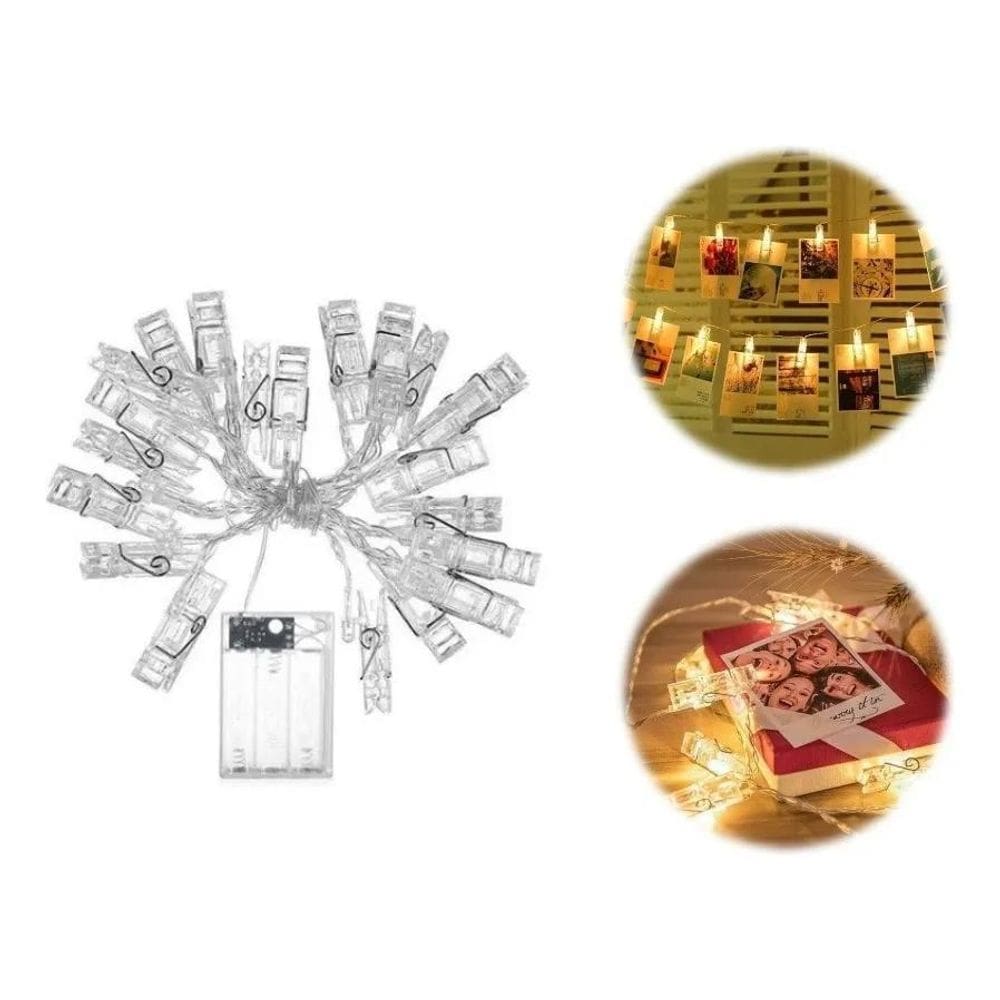 10X Cordão Varal De Led Pregador 10 Fotos Branco Quente Fot