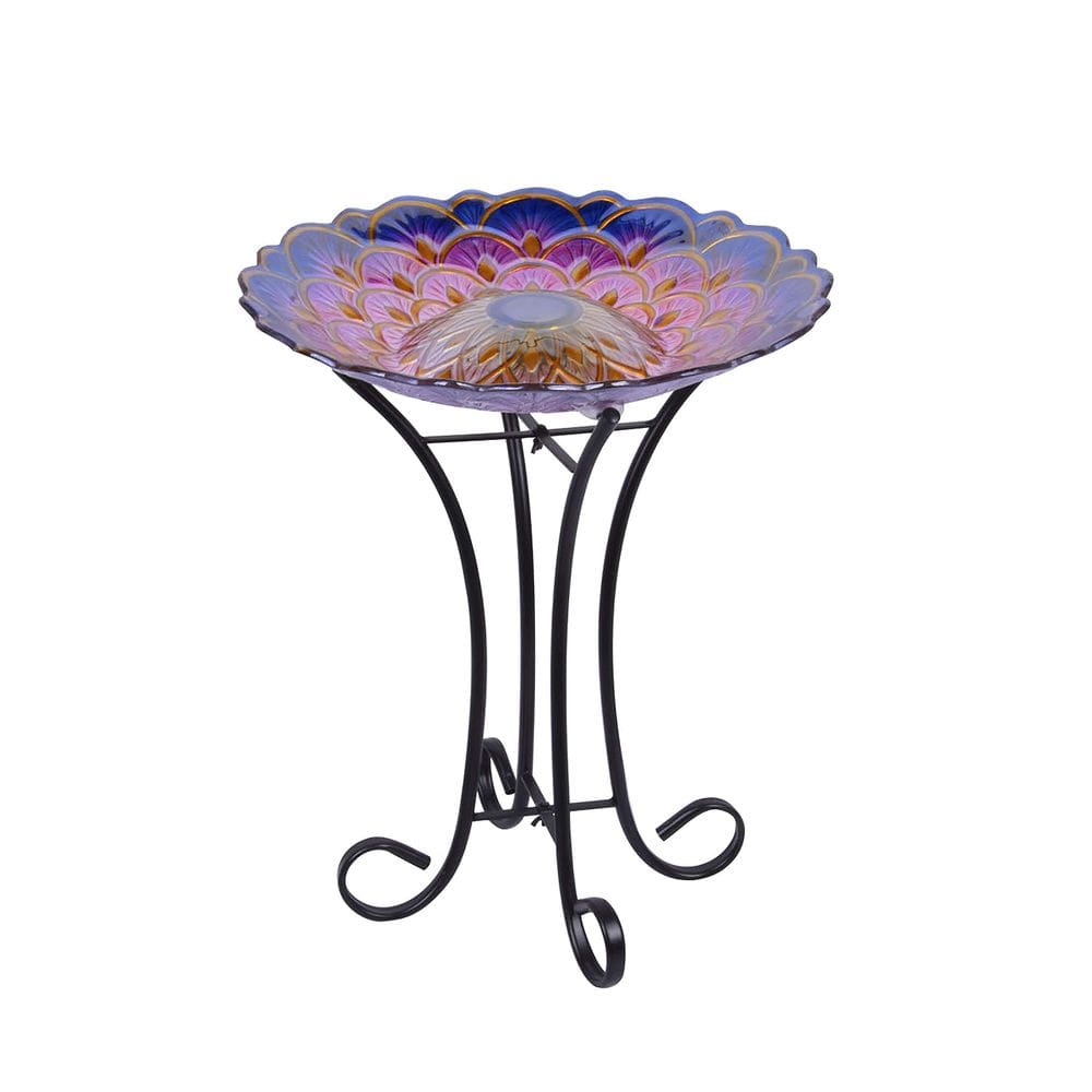 Bebedero para Aves de Vidrio Solar con Diseño Floral y Soporte Hi-Line Gift