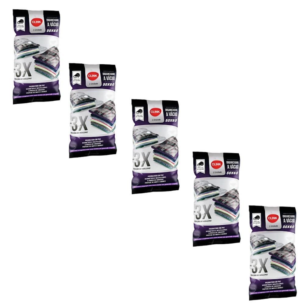Kit 5 Sacos À Vácuo 50x60 Roupa Viagem Compacto C/ Bomba