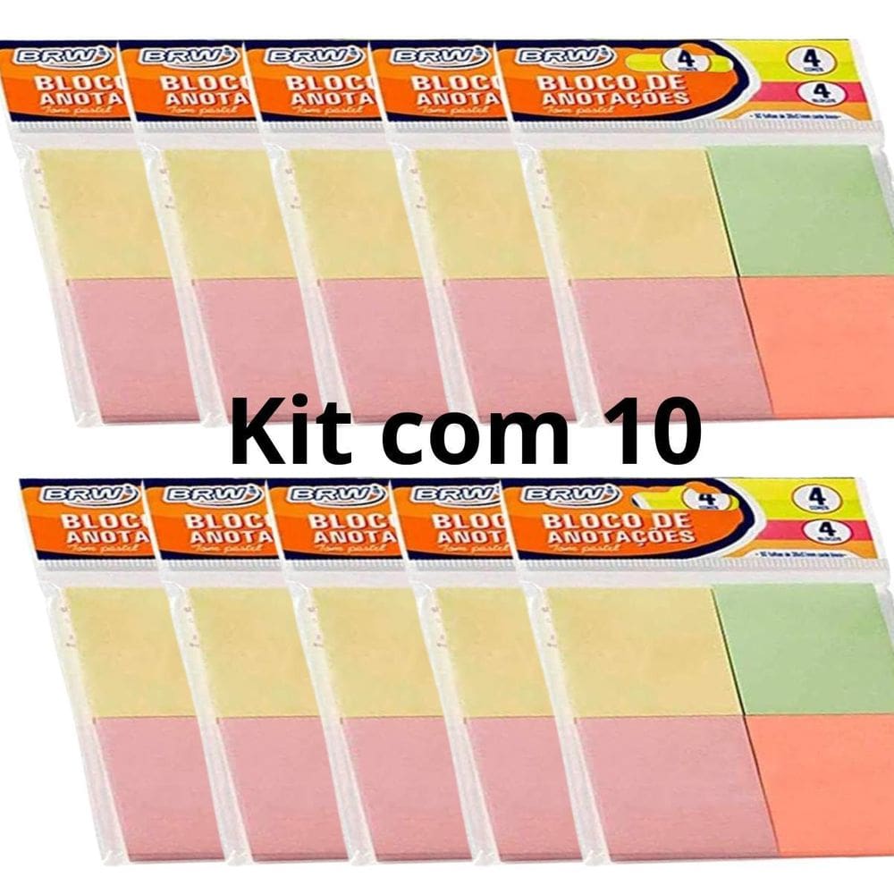 Kit 10 Bloco De Anotações Adesivo Tom Pastel Brw