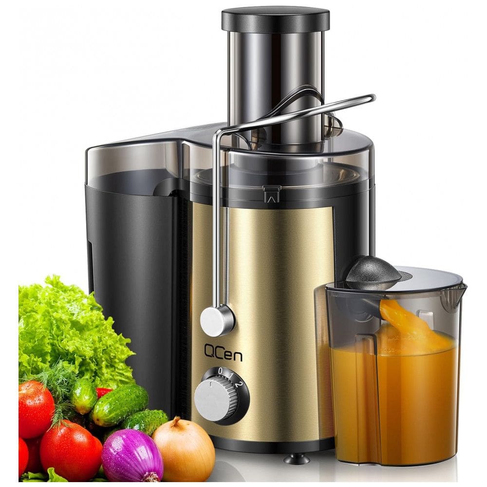 Extrator de Suco Centrífugo QCen, 800W com Boca Larga de 3 Entradas para Frutas e Vegetais, Fácil de Limpar, Aço Inoxidável